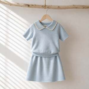 Scout & Story Girls Blue Knit Collared Sweater and Skirt Set